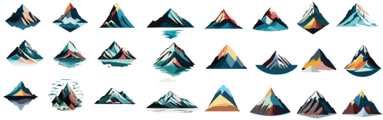 Foto op Canvas Vector set of isolated snowy mountains, mountain peak, hill top, iceberg, nature landscape. Camping landscape and hiking illustration. Outdoor travel, adventure, tourism, climbing design elements © hani