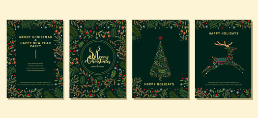 Christmas and New Year greeting cards set. Modern vector illustration concepts for greeting card  website and mobile website banner party invitation card  posters  social media banners