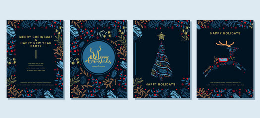 Christmas and New Year greeting cards set. Modern vector illustration concepts for greeting card  website and mobile website banner party invitation card  posters  social media banners