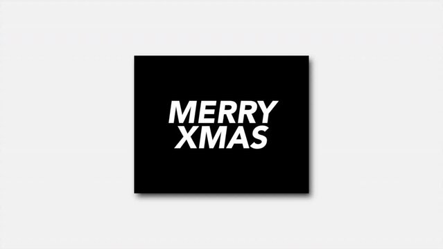 Modern Merry Christmas text in frame on black gradient, motion abstract minimalism, holidays and winter style background