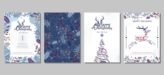 Fototapeta na wymiar Christmas and New Year greeting cards set. Modern vector illustration concepts for greeting card website and mobile website banner party invitation card posters social media banners