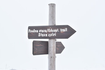 Directional Trail Sign in Winter, Velebit, Croatia.