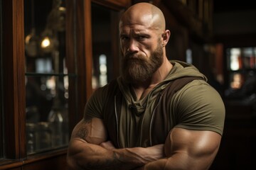 Fototapeta premium A professional photograph of a bodybuilder flexing muscles