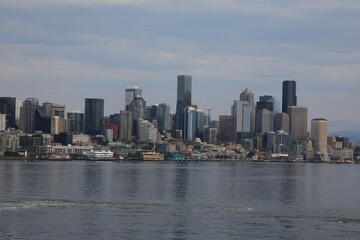 Fototapeta na wymiar Seattle city skyline seen from the Pacific Ocean 