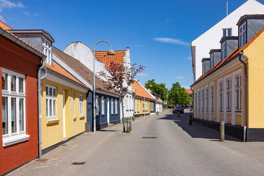 Happy walk through Varde city's old town on a great summer's day. West Jutland, Region Southern Denmark.	
