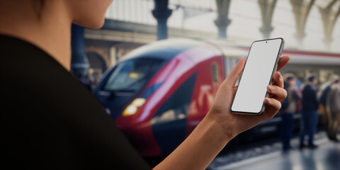 CU view of Caucasain female using her phone on a train station platform