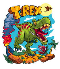 dinossaur, tyrannosaurusrex, trex, prehistoric, cartoon, tshirt, stamp, vectorart, vector