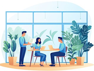A business team of people of different ages looks at the laptop screen and discusses the problem. The concept of teamwork. Generated by Ai.