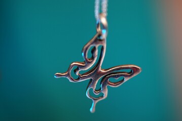 Closeup of a butterfly necklace