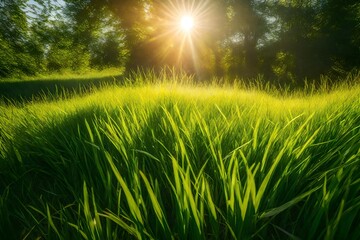 Obraz na płótnie Canvas sun rays in the grass