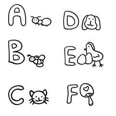 How to remember English alphabets from A to F on a white background
