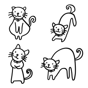 Cats in a different positions on a white background