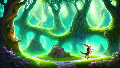 a fairy tale landscape with fairy creatures suitable as a background