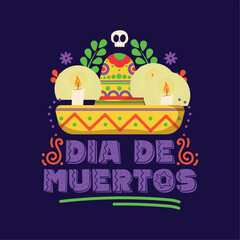 Mexican sombrero with candles dia de los muertos poster Vector