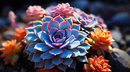 A macro image of a luscious succulent, with complex designs and vivid hues, ideal for enhancing your visuals with a hint of nature.