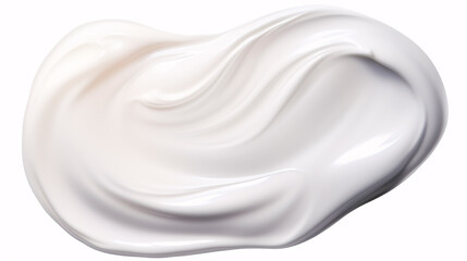 A dollop of white cream, representing cosmetic products such as conditioner, lotion, serum, balm, cleanser and shower gel, is displayed in isolation on a white backdrop.