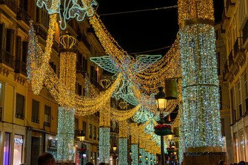 Obraz premium Christmas decorations on Marqués de Larios street in Malaga, Spain