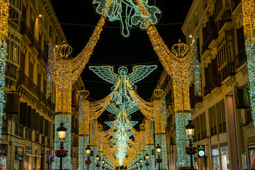Christmas decorations on Marqués de Larios street in Malaga, Spain