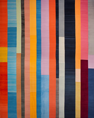 a large multi color stripe rug with blue/yellow stripes, in the style of contemporary quilts,