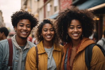 Multiethnic group of happy friends in the street