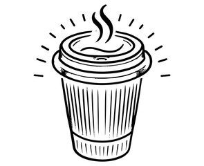 Coffee Cup Icon Illustrations in Black and White, Handdrawn