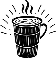 Coffee Cup Icon Illustrations in Black and White, Handdrawn