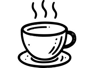 Coffee Cup Icon Illustrations in Black and White, Handdrawn