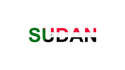 Letters Sudan in the style of the country flag. Sudan word in national flag style.