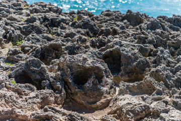 Skull shaped rock at the Turtle Bay coast on Oahu, Hawaii