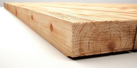 A piece of wood sitting on top of a table, sawn wooden boards on white background. - obrazy, fototapety, plakaty