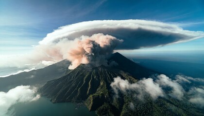 Volcanic eruption in indonesia. Aerial view
