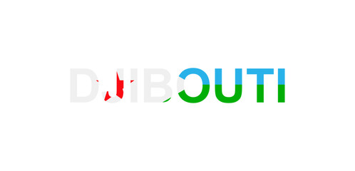 Letters Djibouti in the style of the country flag. Djibouti word in national flag style.