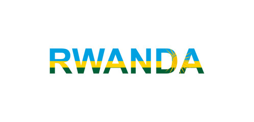 Letters Rwanda in the style of the country flag. Rwanda word in national flag style.