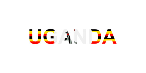 Letters Uganda in the style of the country flag. Uganda word in national flag style.