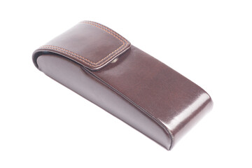 brown leather sunglasses case isolated on white