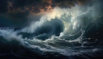 giant tsunami wave ,dramatic scene  - obrazy, fototapety, plakaty