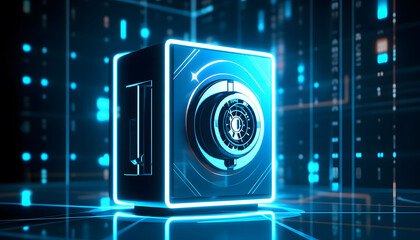 Cyber security and online data protection on internet. Cybersecurity, privacy, network technology. Encrypted data, holographic secure access system interface with lock icon