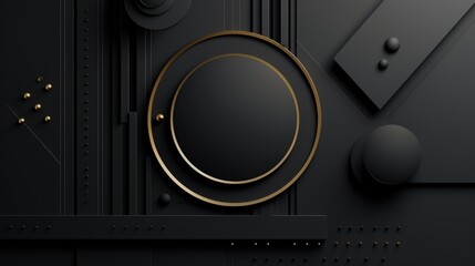 A black and gold wall with a round mirror, Black Friday background