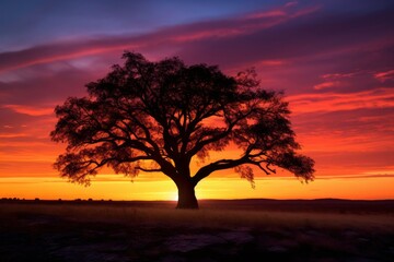 Silhouette of tree with sunset over trees and beautiful sky.
 - obrazy, fototapety, plakaty