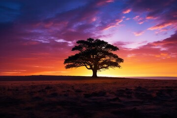 Fototapeta na wymiar Silhouette of tree with sunset over trees and beautiful sky. 