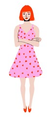girl in a pink with red heart dress