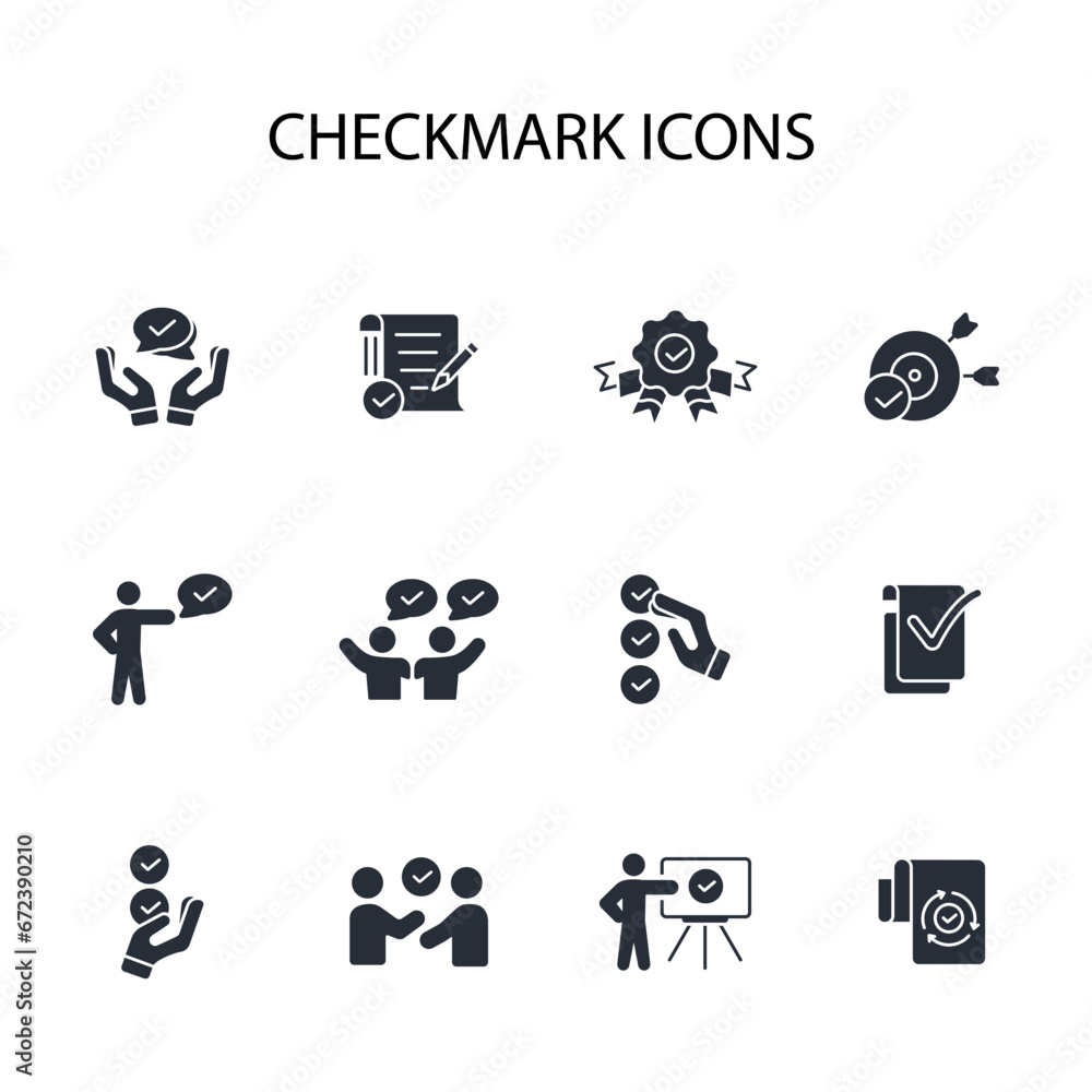 Poster checkmark icon set.vector.editable stroke.linear style sign for use web design,logo.symbol illustrat