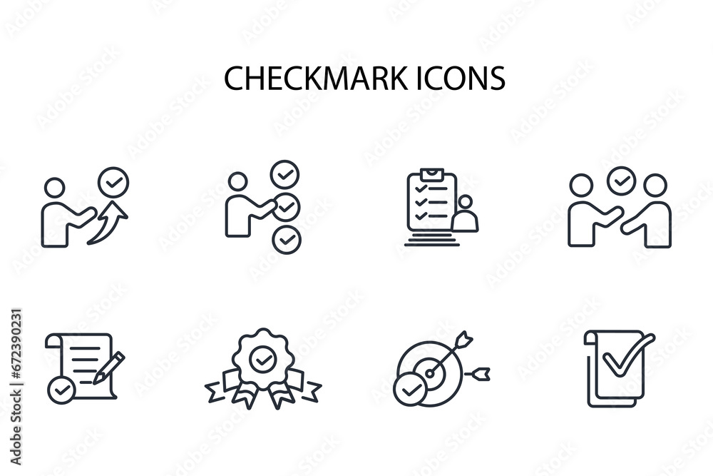 Poster checkmark icon set.vector.editable stroke.linear style sign for use web design,logo.symbol illustrat