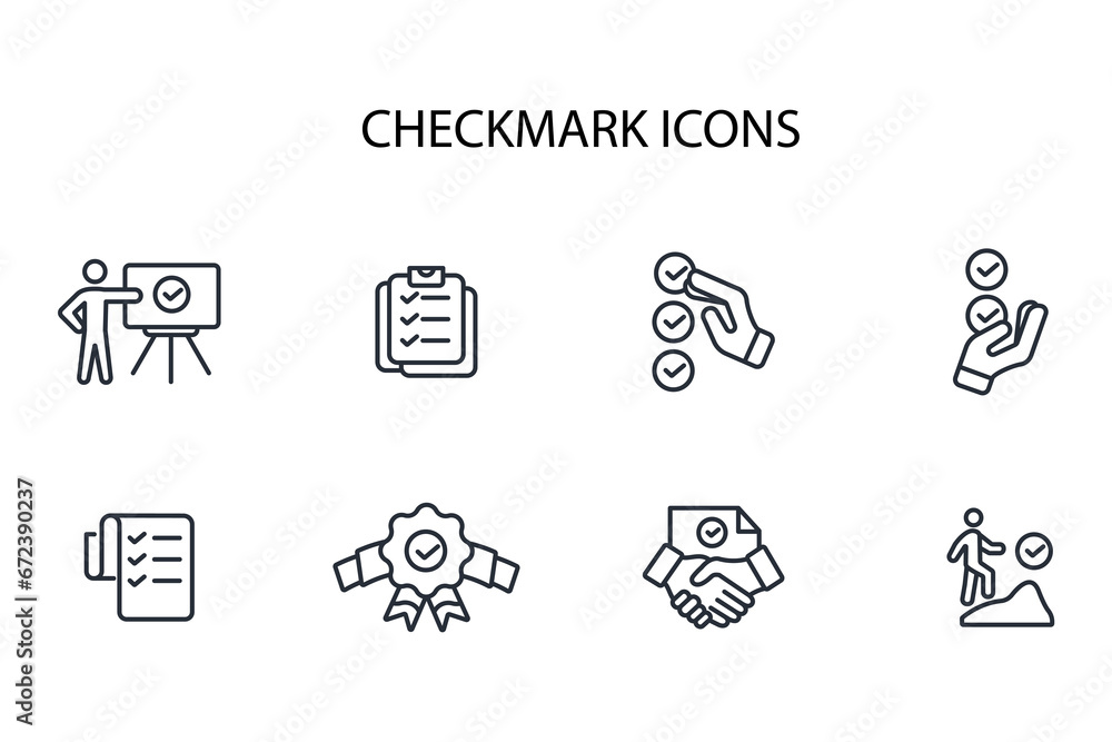 Poster checkmark icon set.vector.editable stroke.linear style sign for use web design,logo.symbol illustrat