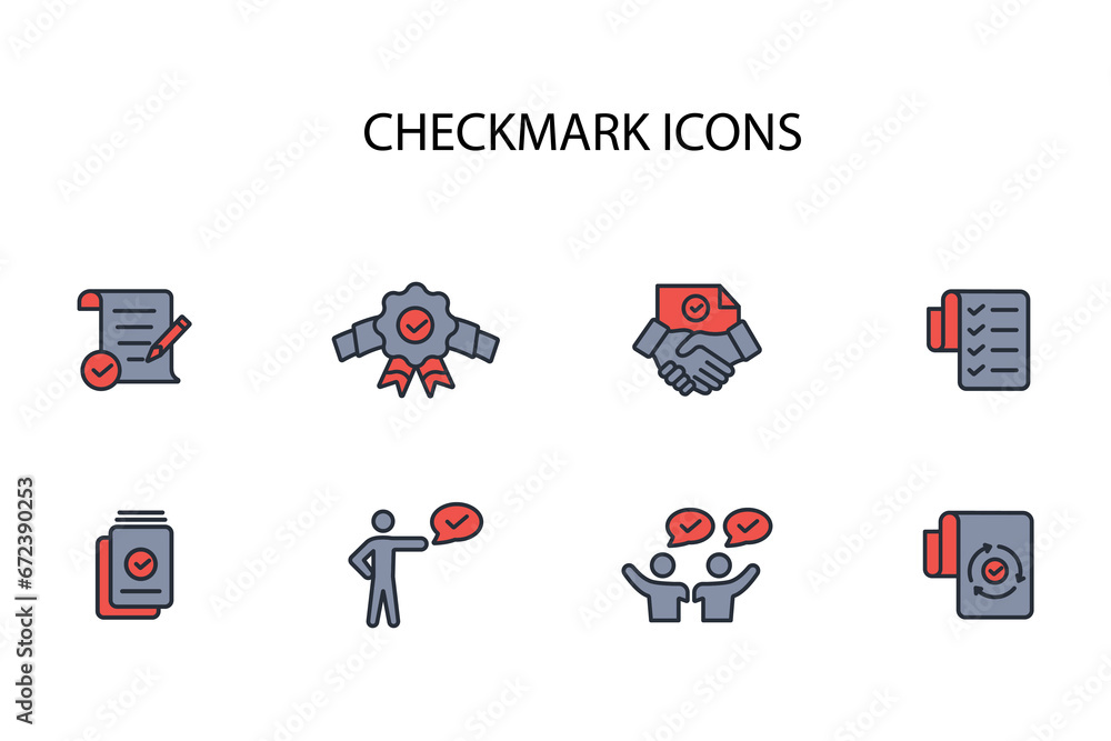 Poster checkmark icon set.vector.editable stroke.linear style sign for use web design,logo.symbol illustrat