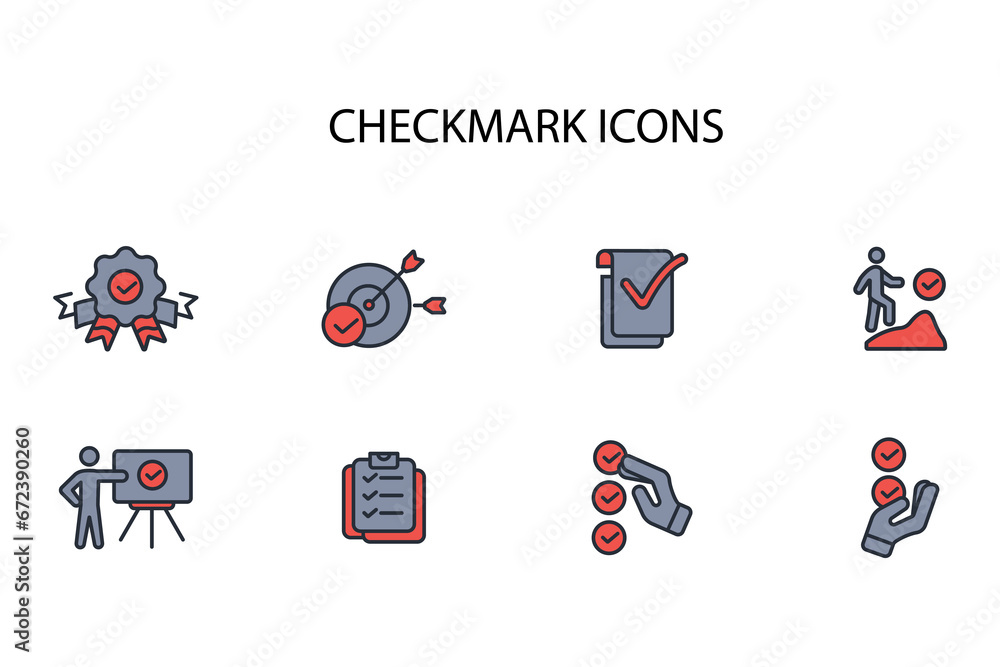 Poster checkmark icon set.vector.editable stroke.linear style sign for use web design,logo.symbol illustrat