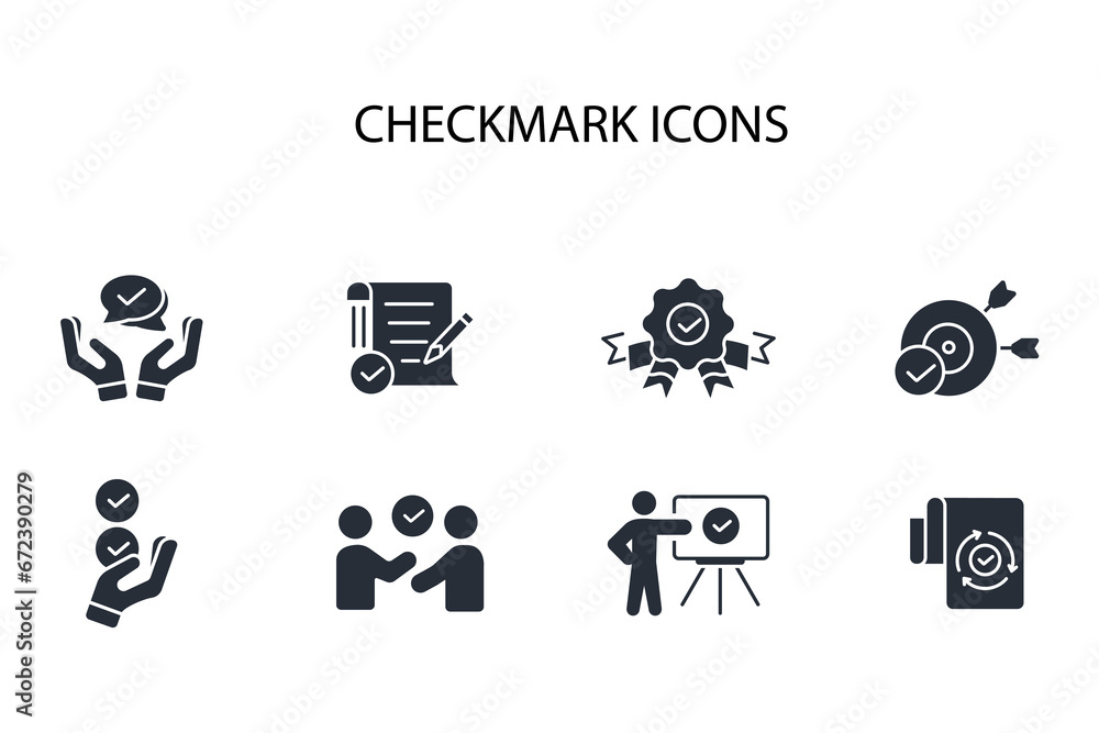 Poster checkmark icon set.vector.editable stroke.linear style sign for use web design,logo.symbol illustrat