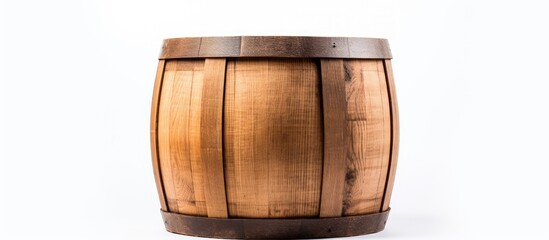 Obraz premium A white backdrop showcasing a barrel made of wood