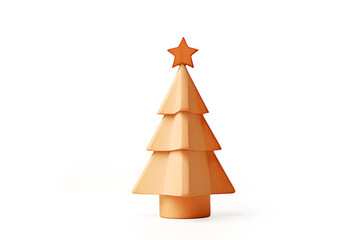 Wooden Christmas or new year decoration in fir tree shape with star on top isolated on white background