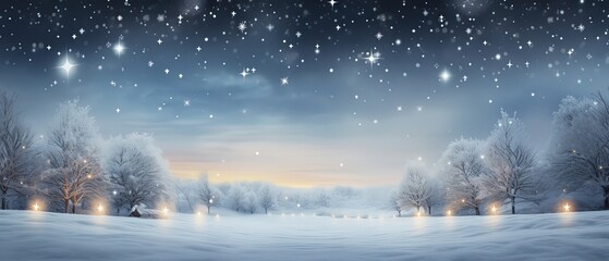 winter backdrop background, nature landscape covered with snow falling and glitter glow light sparkle, Generative Ai